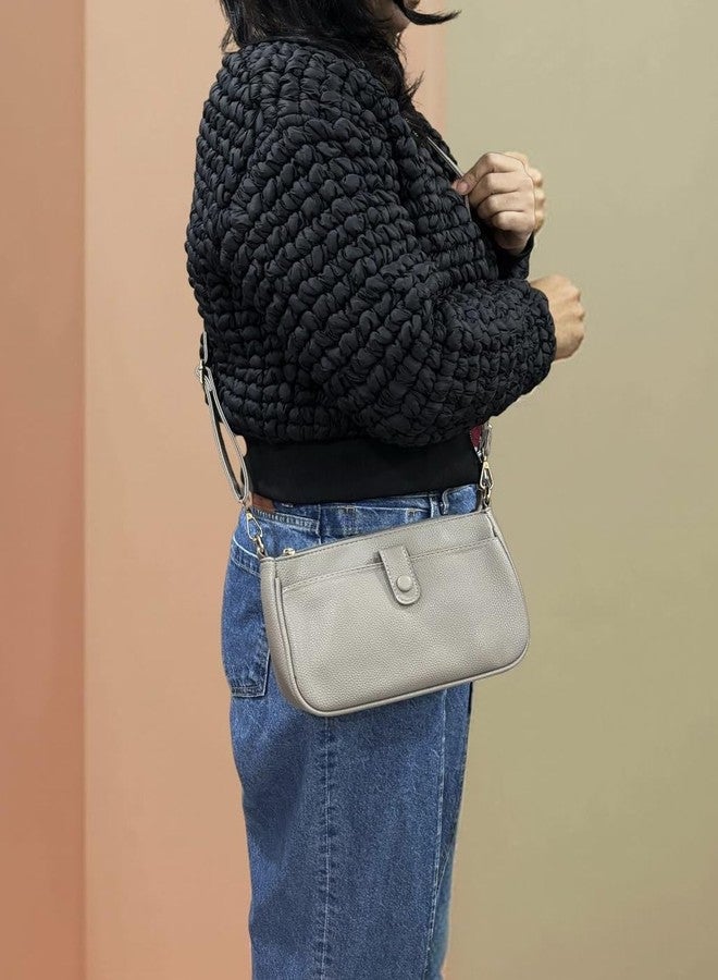 GLOSSY Crossbody Sling Bag for Women and Girls, with Detachable Straps, PU Material, Multiple Compartments and Pockets (Grey) - Image 3